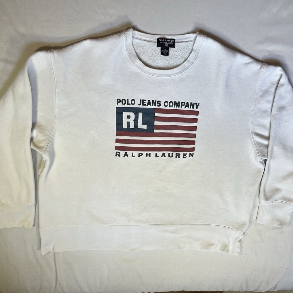 Vintage Polo Jeans Ralph Lauren American Flag Logo Sweatshirt Size XL
